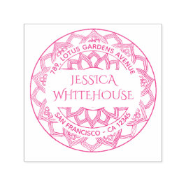 Blommigt Lotus Mandala Namn Returadress Självfärgande Stämpel