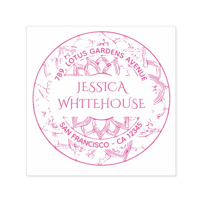 Blommigt Lotus Mandala Namn Returadress Självfärgande Stämpel (Design)
