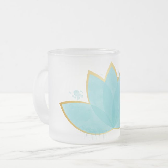 Blommigt Lotus Seafoam Blue & Faux Guld Frostad Glasmugg (Framsida vänster)