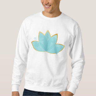 Blommigt Lotus Seafoam Blue & Faux Guld Lång Ärmad Tröja