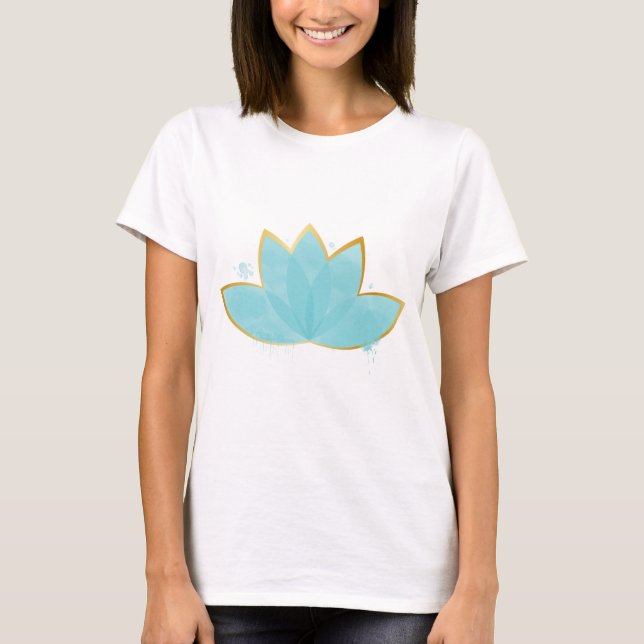 Blommigt Lotus Seafoam Blue & Faux Guld T Shirt (Framsida)