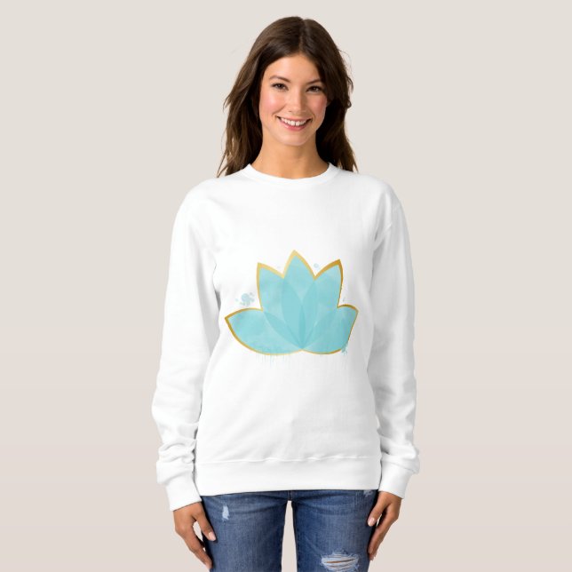 Blommigt Lotus Seafoam Blue & Faux Guld T Shirt (Hel framsida)