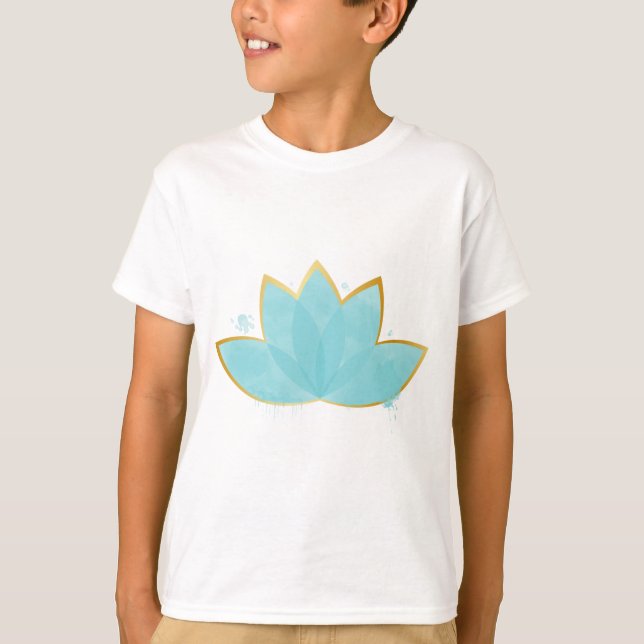 Blommigt Lotus Seafoam Blue & Faux Guld T Shirt (Framsida)