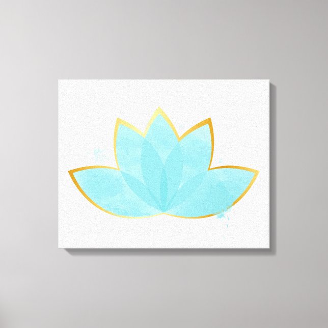 Blommigt Lotus Watercolor Seafoam Blue & Faux Guld Canvastryck (Framsida)