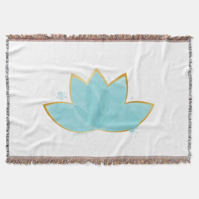 Blommigt Lotus Watercolor Seafoam Blue & Faux Guld Filt (Framsidan)