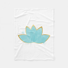 Blommigt Lotus Watercolor Seafoam Blue & Faux Guld Fleecefilt