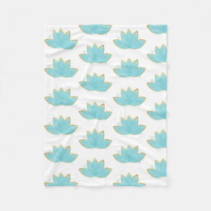 Blommigt Lotus Watercolor Seafoam Blue & Faux Guld Fleecefilt