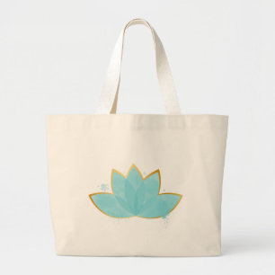 Blommigt Lotus Watercolor Seafoam Blue & Faux Guld Jumbo Tygkasse