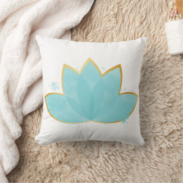 Blommigt Lotus Watercolor Seafoam Blue & Faux Guld Kudde