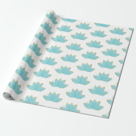 Blommigt Lotus Watercolor Seafoam Blue & Faux Guld Presentpapper