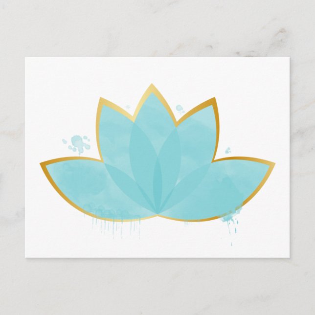 Blommigt Lotus Watercolor Seafoam Blue & Faux Guld Vykort (Framsida)