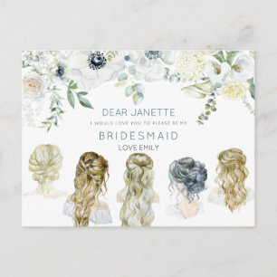 Blommigt Löv Möhippa Hair Girls Bridesmaid-begäran Vykort