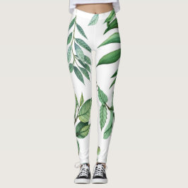 blommigt löv mönster, vita gröntar, flickor leggings
