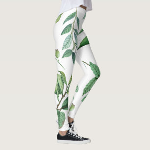 blommigt löv mönster, vita gröntar, flickor leggings