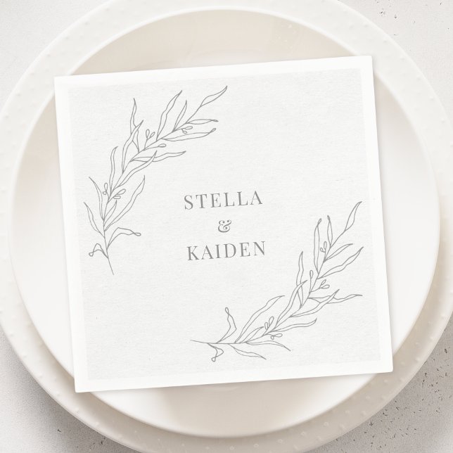 Blommigt Löv Sketch Simple Elegant Modern Teckning Pappersservett (Skapare uppladdad)