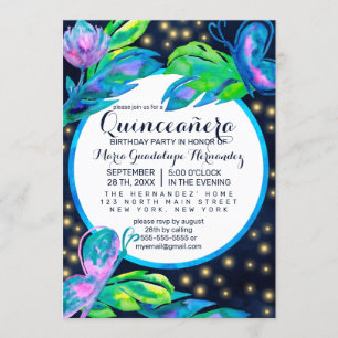 Blommigt Löv Watercolor Quinceañera Inbjudningar