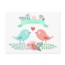 Blommigt Love Bird Blue and Rosa Flower Bröllop