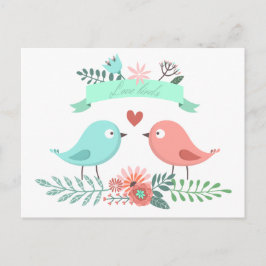 Blommigt Love Bird Blue and Rosa Flower Bröllop Vykort