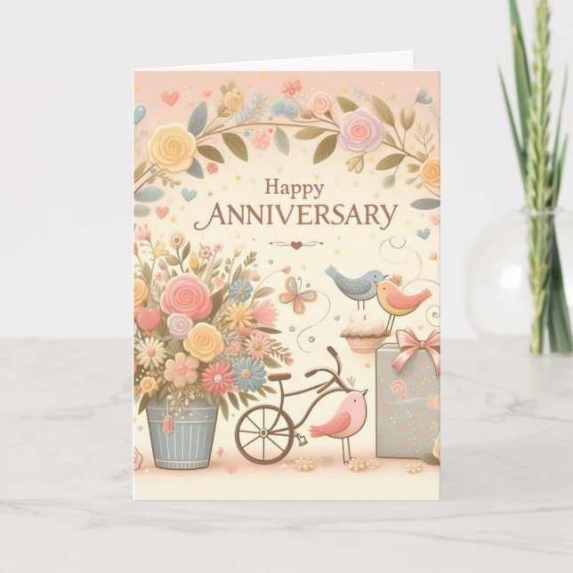 Blommigt Lovebird Lycklig-årskort Tack Kort (Framsida)