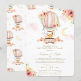 Blommigt Luftballong Animals Baby Shower by Mail Inbjudningar