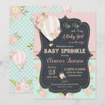 Blommigt Luftballong Baby Shower-inbjudan Flicka