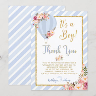 Blommigt Luftballong Baby Shower - tackkort Inbjudningar