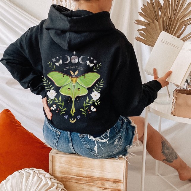 Blommigt Luna Moth Zip Up Hoodie Back & Front prin T Shirt (Skapare uppladdad)