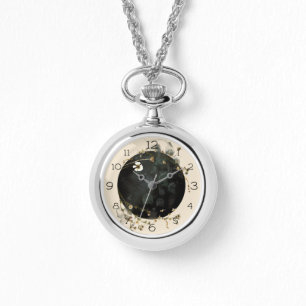 Blommigt Lunar Phase Necklace Watch Armbandsur