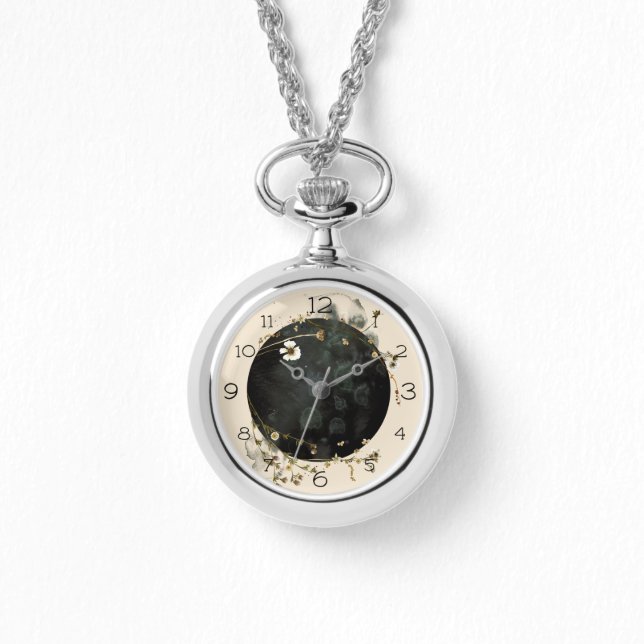 Blommigt Lunar Phase Necklace Watch Armbandsur (Framsida)