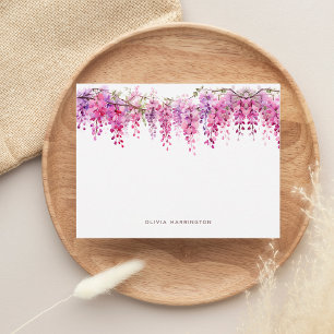Blommigt Lush Foliage Wisteria Watercolor Anteckningskort