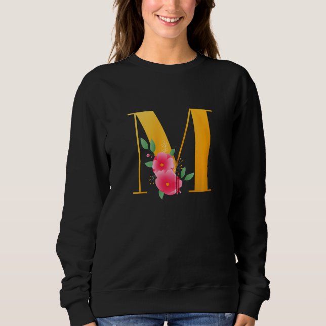 Blommigt M Alphabet Cute Initial Monogram Brev M G T Shirt (Framsida)