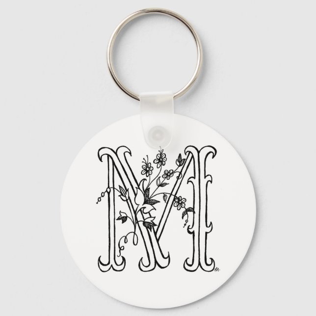 Blommigt M-nyckelkedja Nyckelring (Framsida)