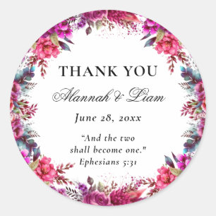 Blommigt Magenta Bible Verse Catholique Wedding Fa Runt Klistermärke