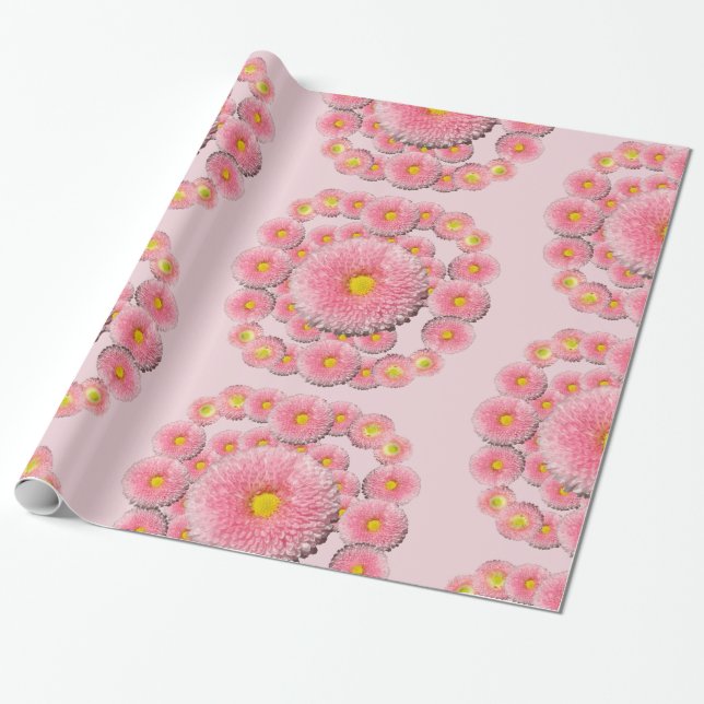 Blommigt Magic Rosa Daisy Wrapping Papper Presentpapper (Utrullad)