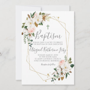 Blommigt Magnolia Baptism Inbjudningar