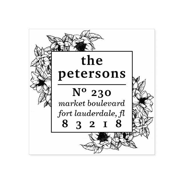 Blommigt Magnolia Gräns Family Namn Returadress Stämpel (Tryck)