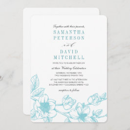 Blommigt Magnolia Gren | Blek blå | BRÖLLOP Inbjudningar