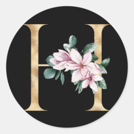 Blommigt magnolia monogram i guld brev H Runt Klistermärke