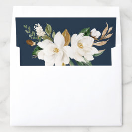 Blommigt Magnolia Neutralt Beige Navy Blue Elegant
