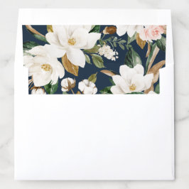 Blommigt Magnolia Neutralt White Navy Blue Elegant