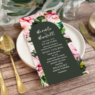 Blommigt Magnolia Peony Mörk grönt Bröllop Meny