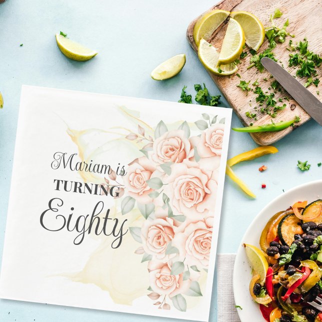 Blommigt Målad 80:e födelsedagen Pappersservett (Skapare uppladdad)