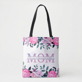 Blommigt Mamma delade Monogram med barn namn Tygkasse