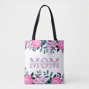 Blommigt Mamma delade Monogram med barn namn Tygkasse