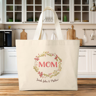 Blommigt Mamma grafik med underordnade namn Tygkasse