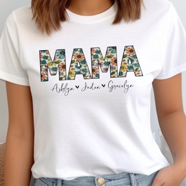 Blommigt Mamma Kids Namn Personlig Mors dag T Shirt (Skapare uppladdad)