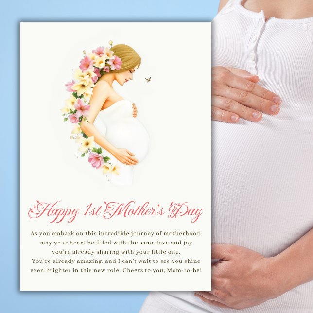 Blommigt Mamma Lycklig 1:a Mor-dagen Julkort (Floral Expecting Mom Happy 1st Mother’s Day Holiday Card)