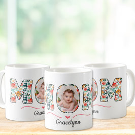 Blommigt MAMMA Photo & Kids Namn Anpassningsbar Mo Kaffemugg