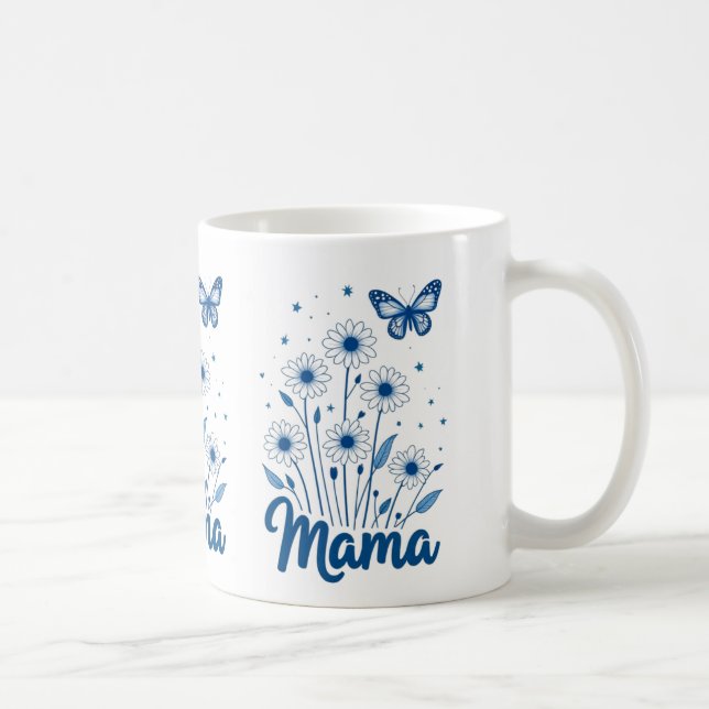 Blommigt Mamma Script med Blue Butterfly Kaffemugg (Höger)