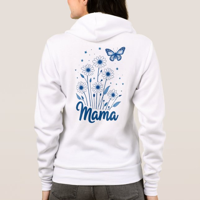 Blommigt Mamma Script med Blue Butterfly T Shirt (Baksida)